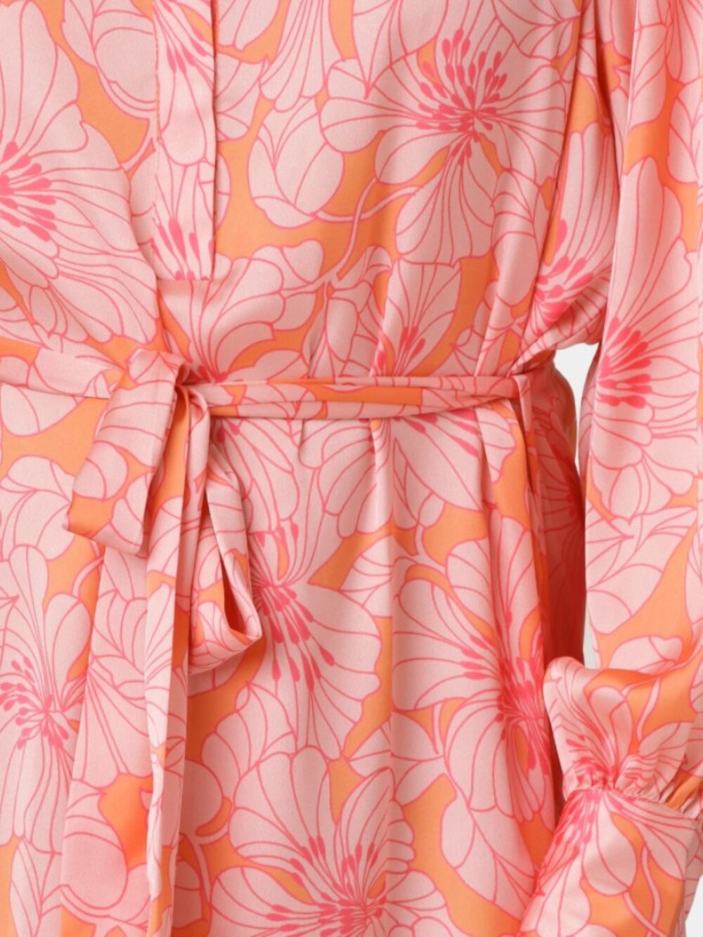 Karmamia Millie Floral Satin Dress Tangerine Belted Shirt Dress NWT Size Small - Picture 3 of 3